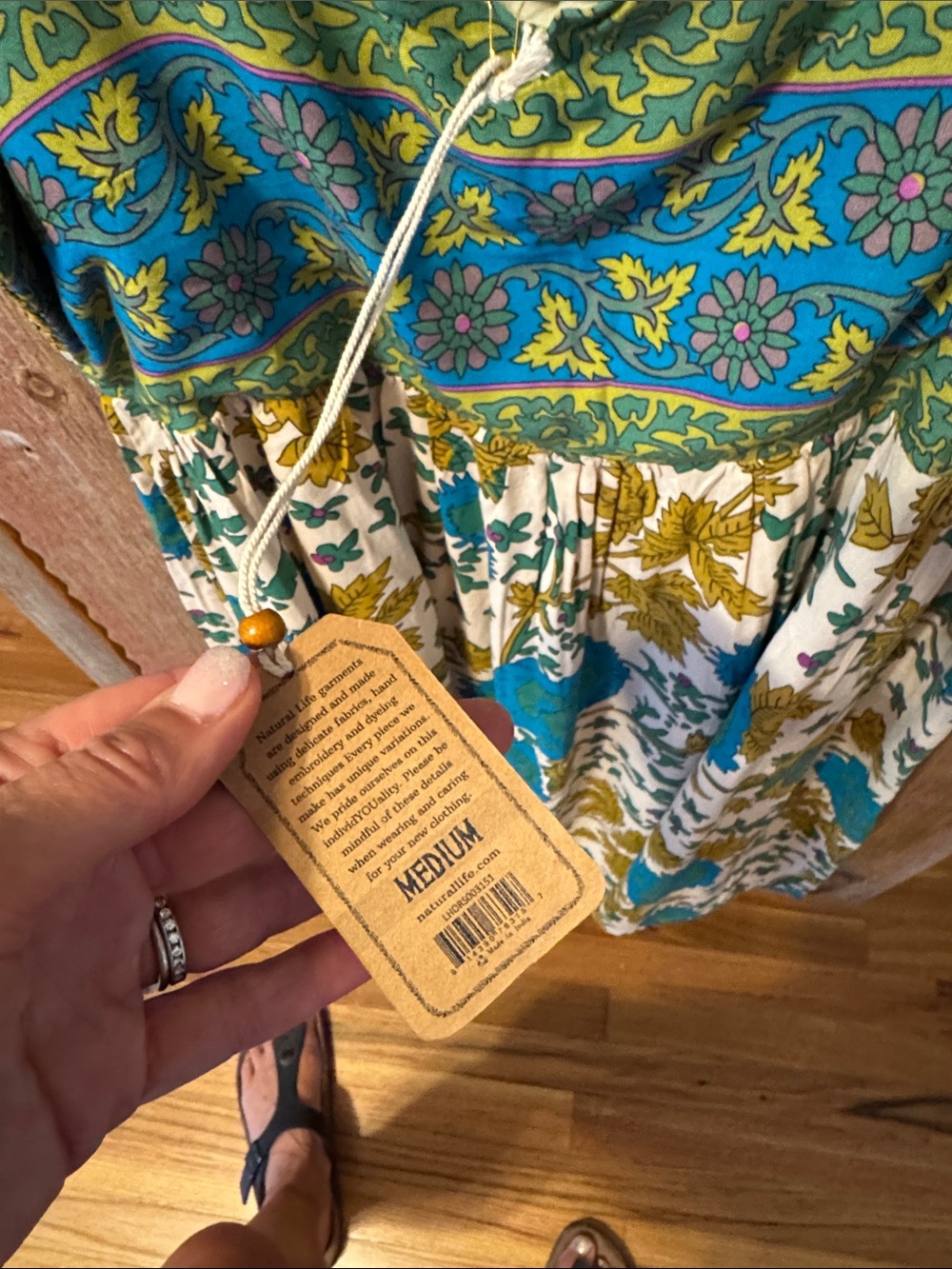 Natural Life Medium Blue, green, gold Floral Boho Sundress, New! - Picture 6 of 16